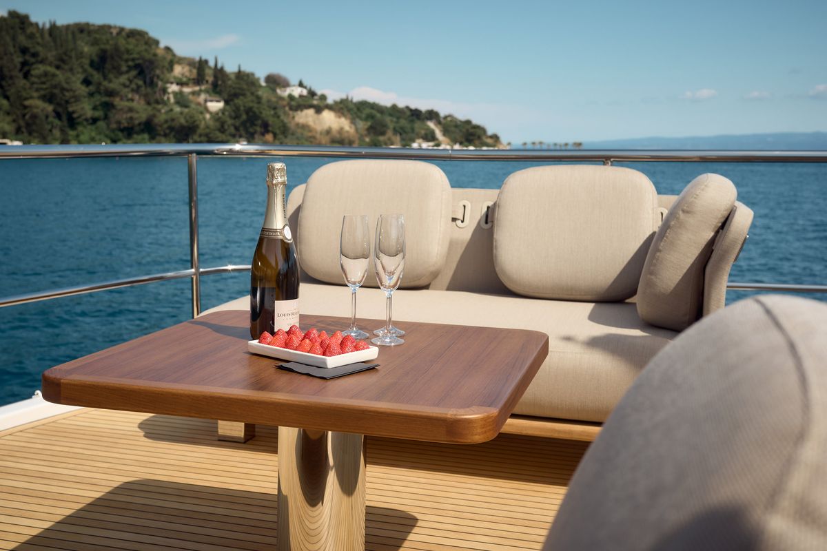 Deck of Ava II, a Azimut Magellano 66 yacht at Lavreotiki Municipal Unit, Greece