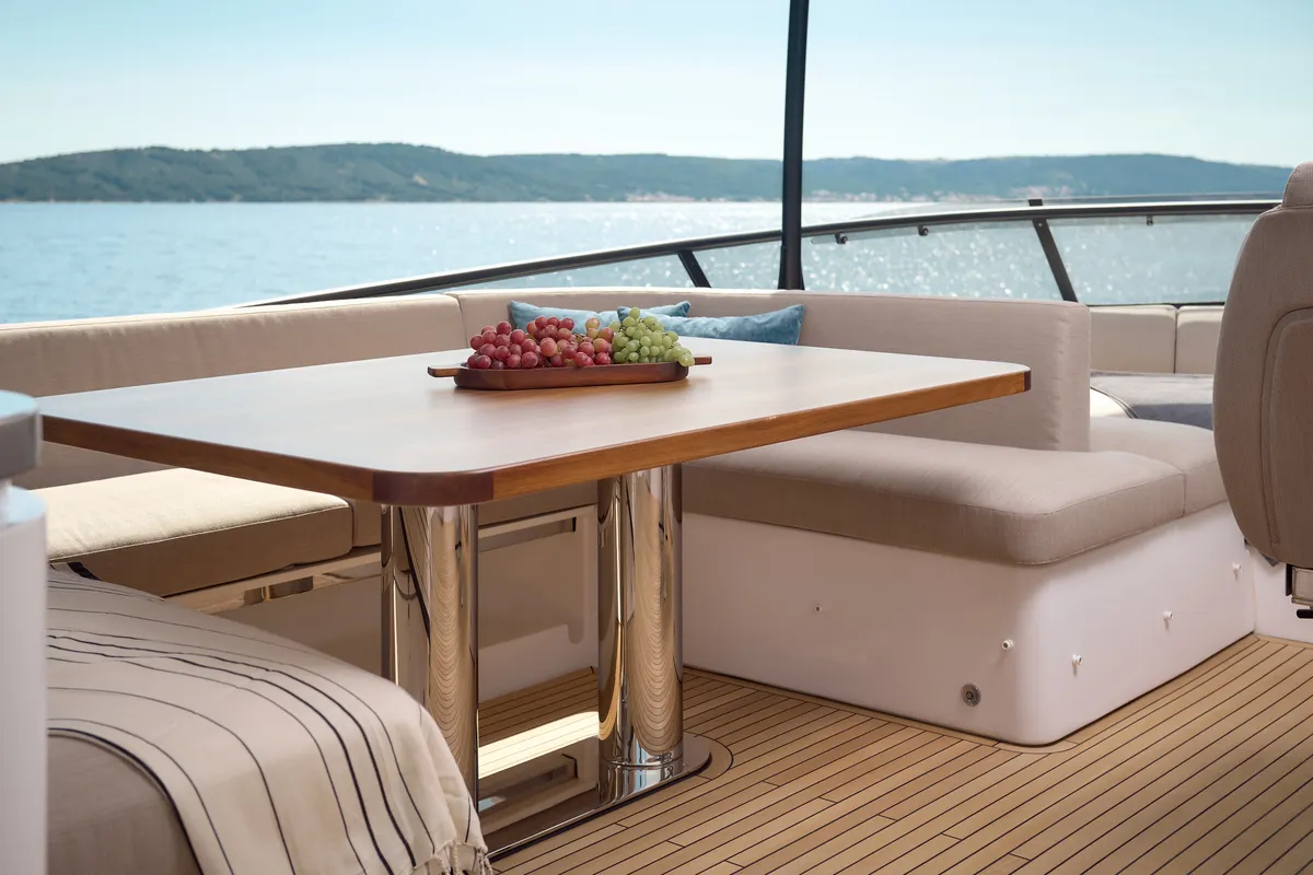 Deck of Ava II, a Azimut Magellano 66 yacht at Lavreotiki Municipal Unit, Greece