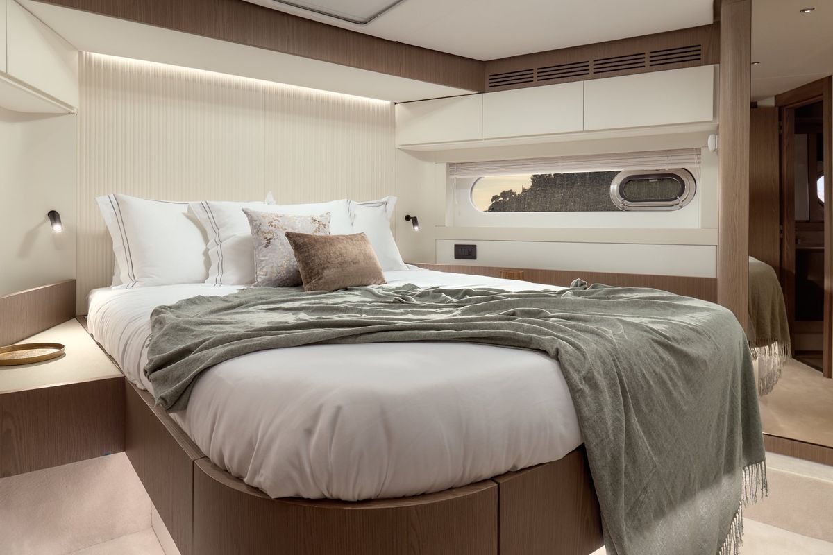 Cabin on Ava II, a Azimut Magellano 66 yacht at Lavreotiki Municipal Unit, Greece