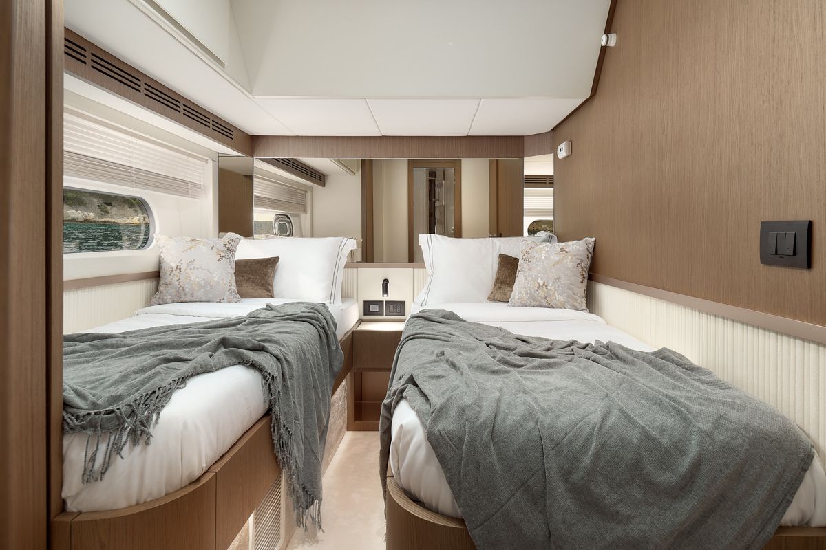 Cabin on Ava II, a Azimut Magellano 66 yacht at Lavreotiki Municipal Unit, Greece