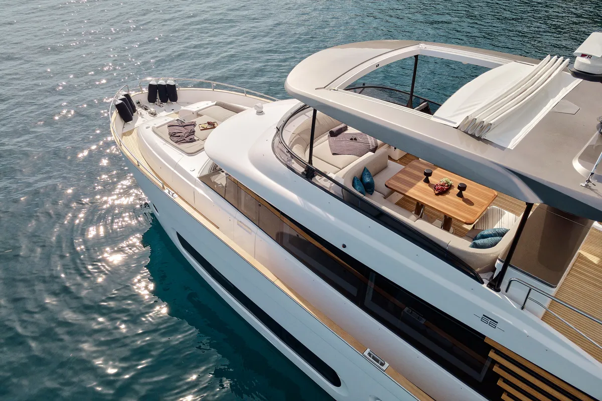 Exterior view of Ava II, a Azimut Magellano 66 yacht at Lavreotiki Municipal Unit, Greece