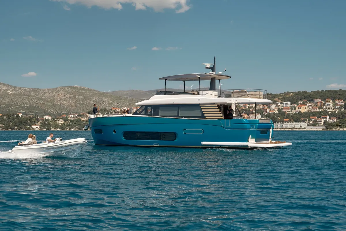 Exterior view of Ava II, a Azimut Magellano 66 yacht at Lavreotiki Municipal Unit, Greece