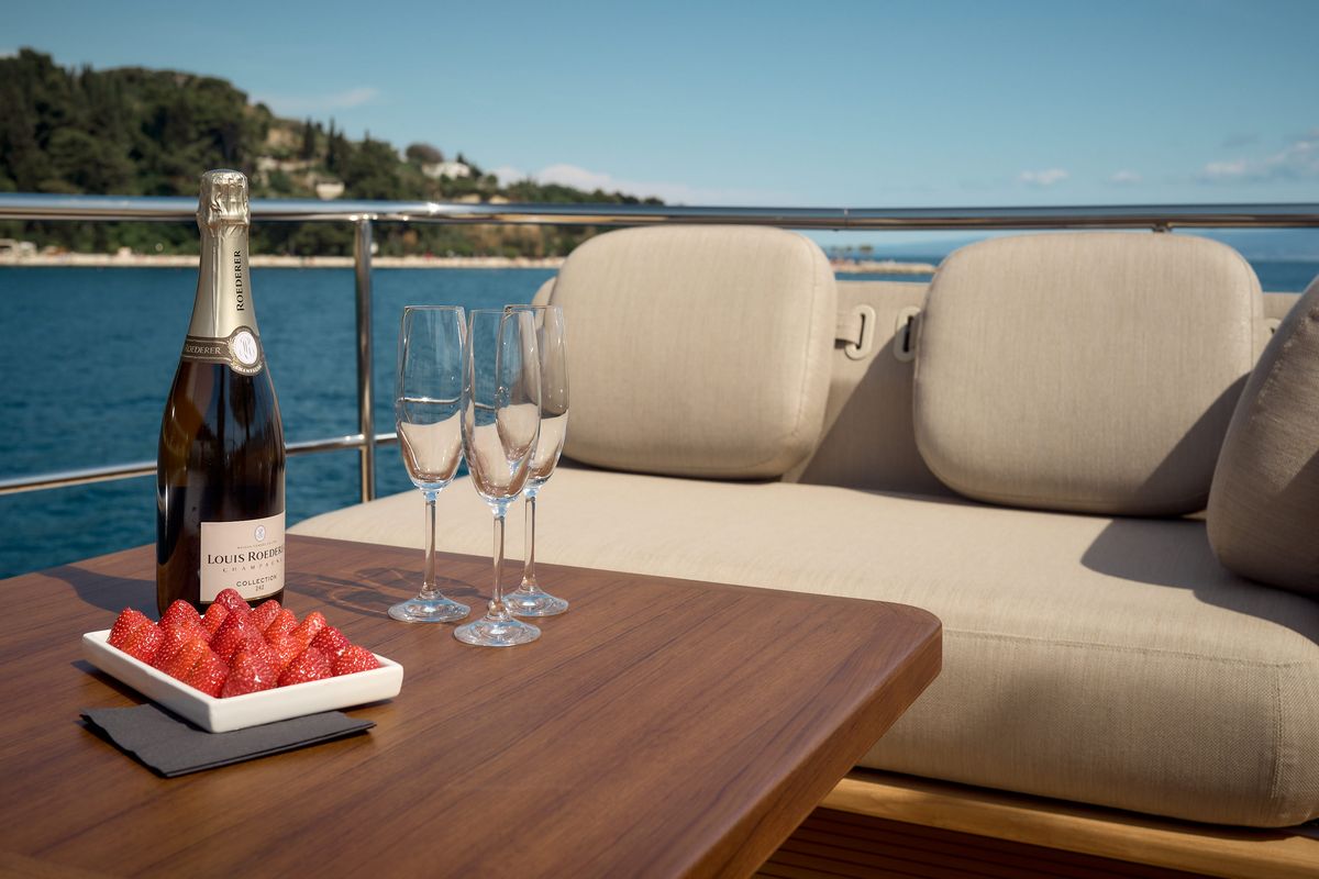 Deck of Ava II, a Azimut Magellano 66 yacht at Lavreotiki Municipal Unit, Greece