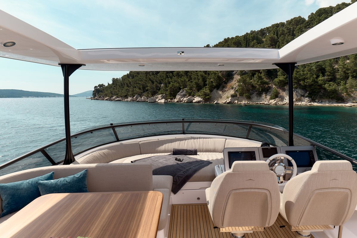 Cockpit of Ava II, a Azimut Magellano 66 yacht at Lavreotiki Municipal Unit, Greece