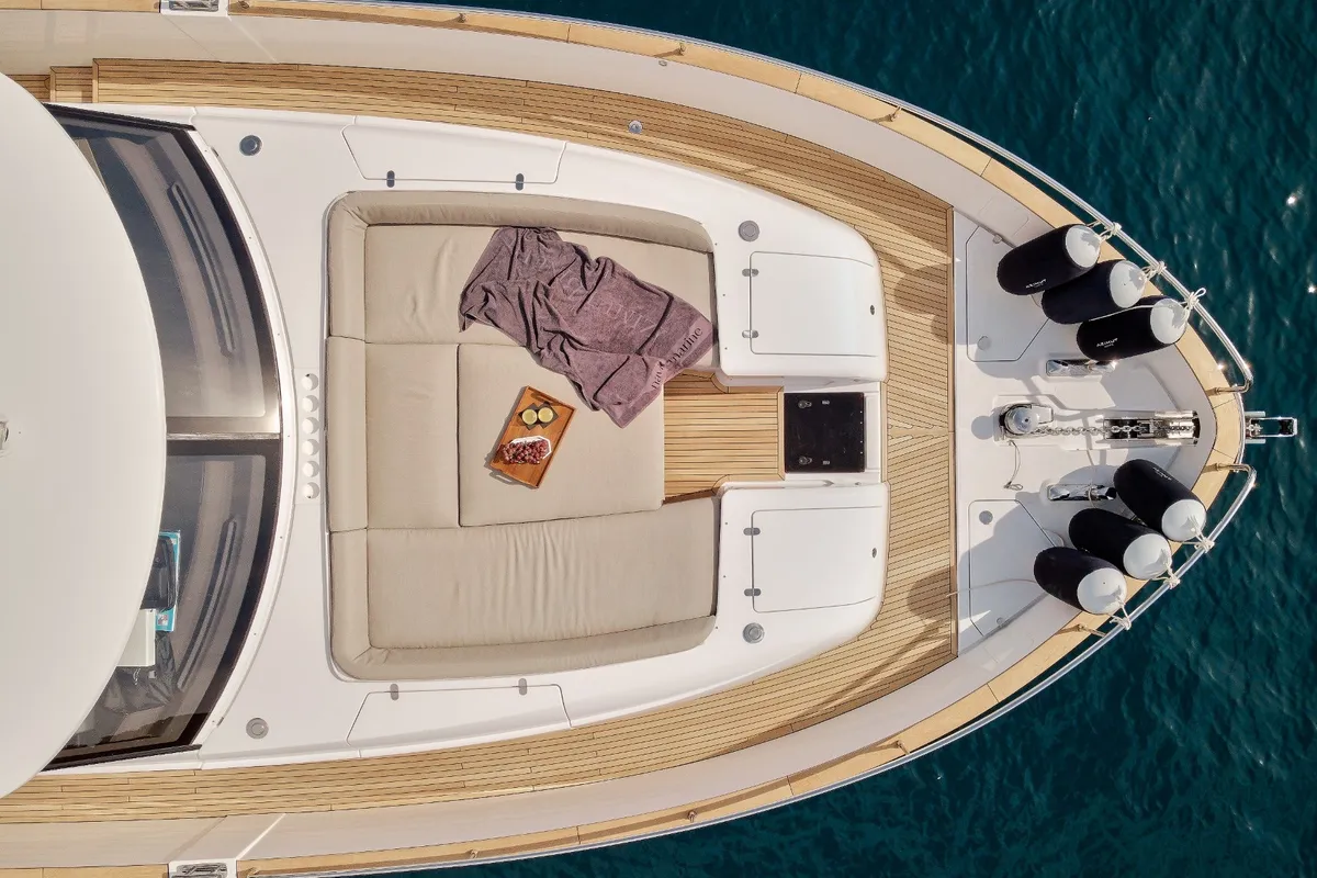 Deck of Ava II, a Azimut Magellano 66 yacht at Lavreotiki Municipal Unit, Greece