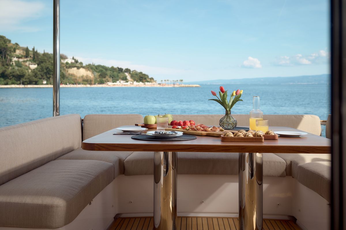 Deck of Ava II, a Azimut Magellano 66 yacht at Lavreotiki Municipal Unit, Greece