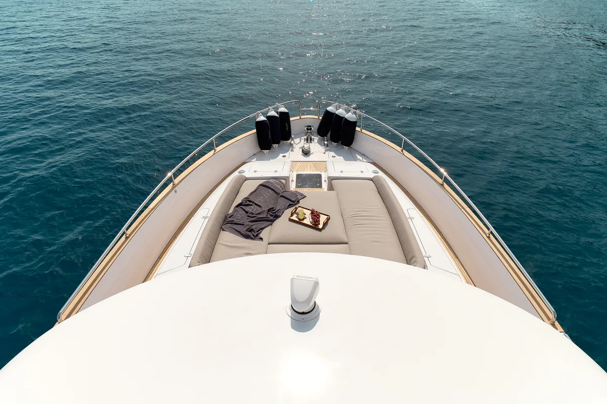 Deck of Ava II, a Azimut Magellano 66 yacht at Lavreotiki Municipal Unit, Greece