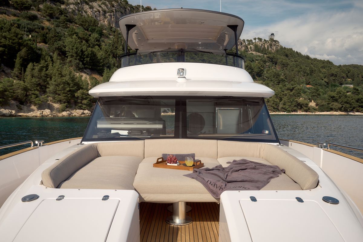 Deck of Ava II, a Azimut Magellano 66 yacht at Lavreotiki Municipal Unit, Greece
