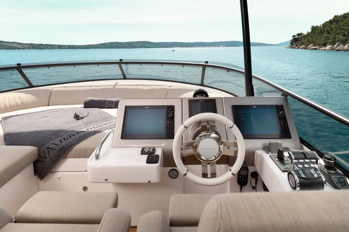 Cockpit of Ava II, a Azimut Magellano 66 yacht at Lavreotiki Municipal Unit, Greece
