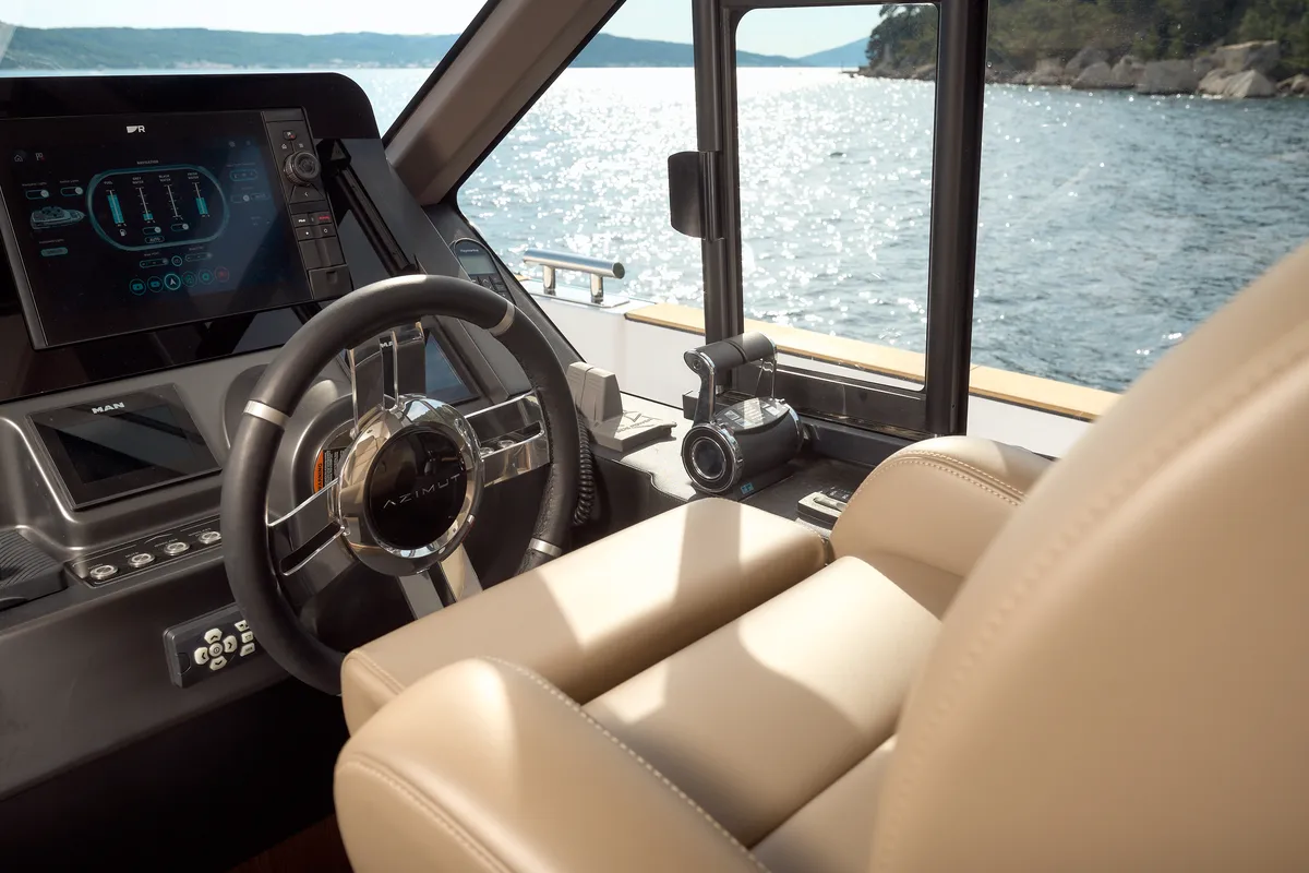 Cockpit of Ava II, a Azimut Magellano 66 yacht at Lavreotiki Municipal Unit, Greece