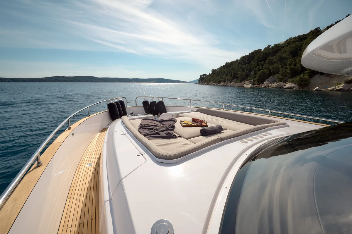 Deck of Ava II, a Azimut Magellano 66 yacht at Lavreotiki Municipal Unit, Greece