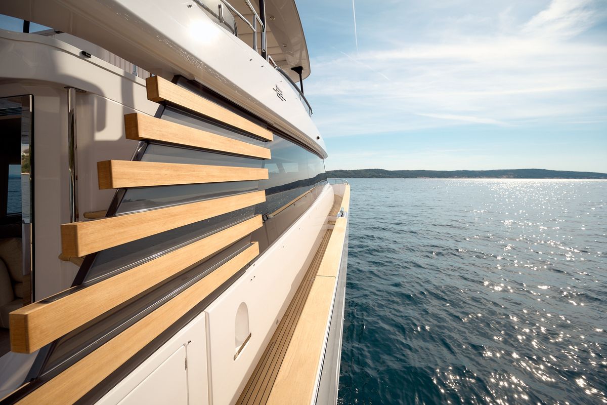 Exterior view of Ava II, a Azimut Magellano 66 yacht at Lavreotiki Municipal Unit, Greece