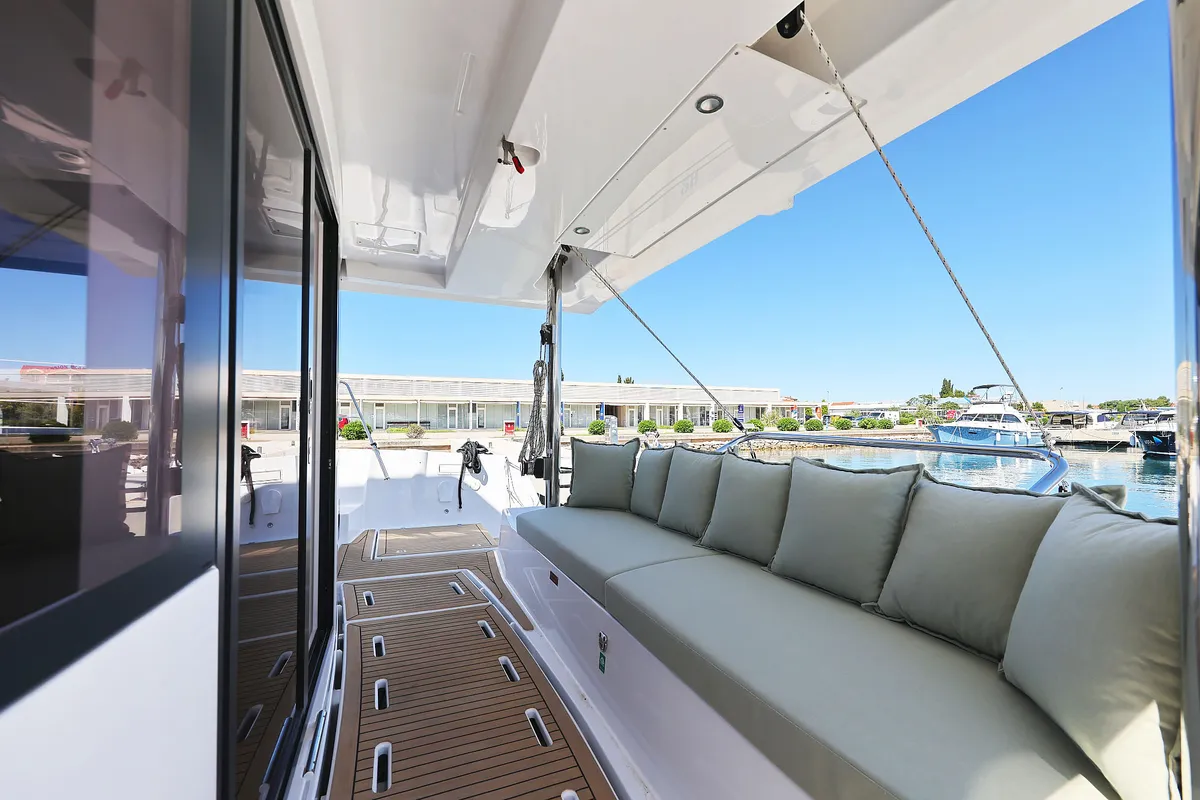 Deck of Hermine, a Bali 4.6 catamaran at Općina Sukošan, Croatia