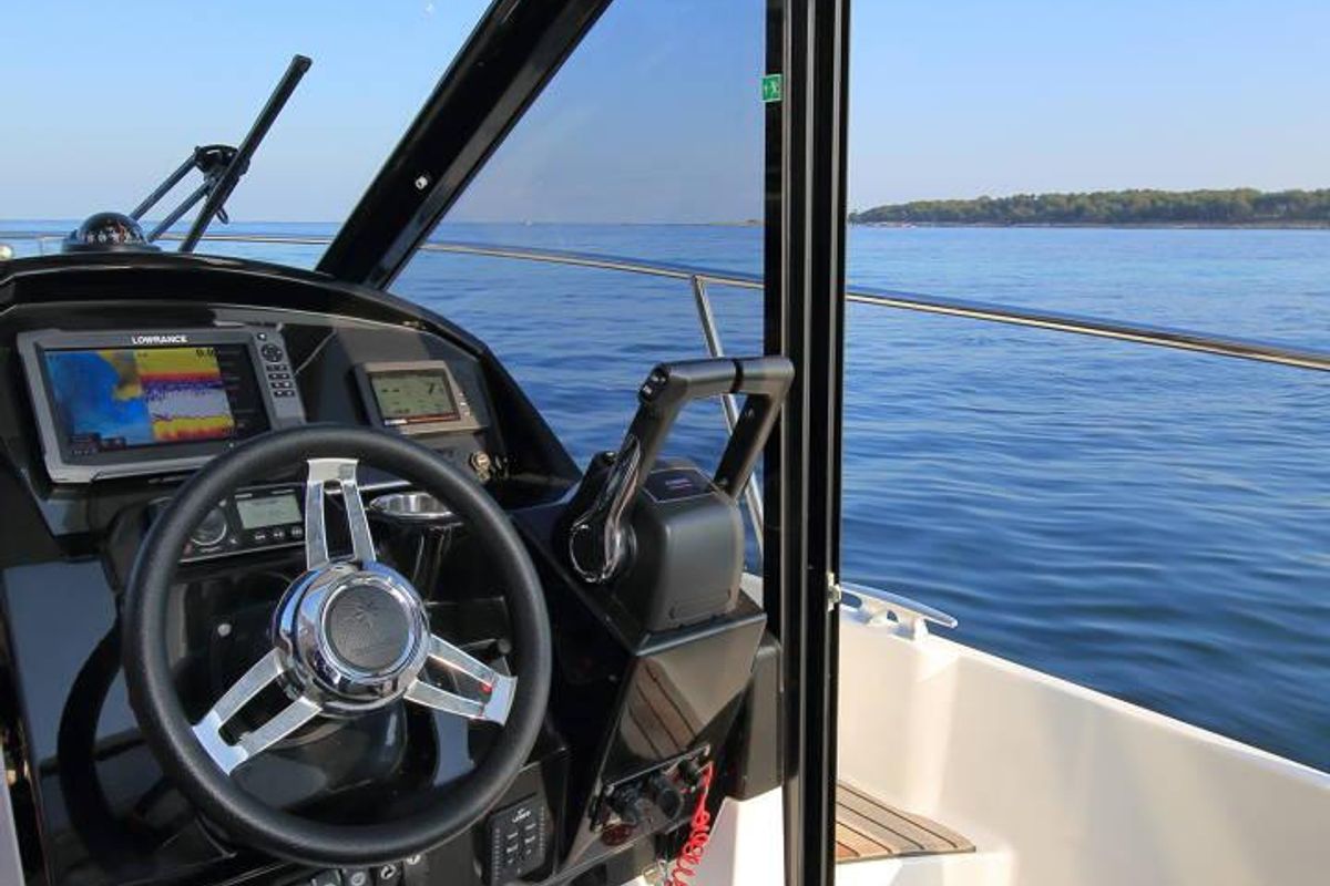 Cockpit of Blanca Rosa, a Jeanneau Merry Fisher 895 motorboat at Općina Sukošan, Croatia