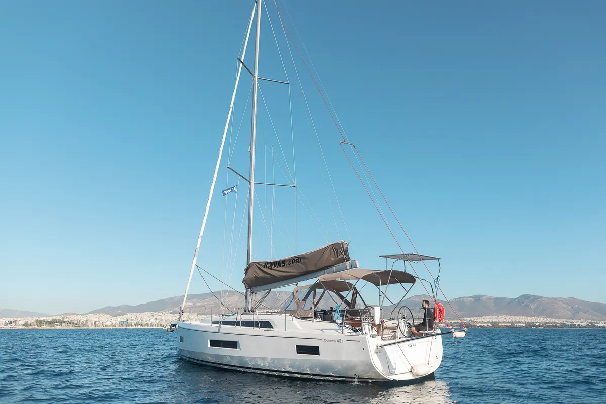 Exterior view of Kos 40.4, a Beneteau Oceanis 40.1 sailboat at Athens, Greece