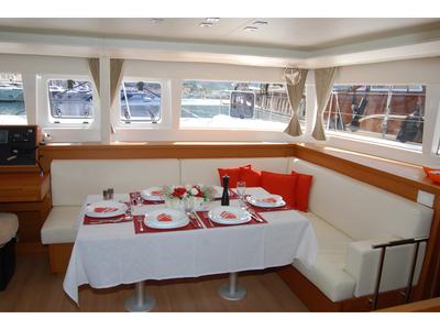 Salon of Amelia, a Lagoon 450 Fly catamaran at Athens, Greece