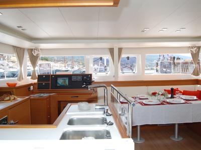 Galley of Amelia, a Lagoon 450 Fly catamaran at Athens, Greece