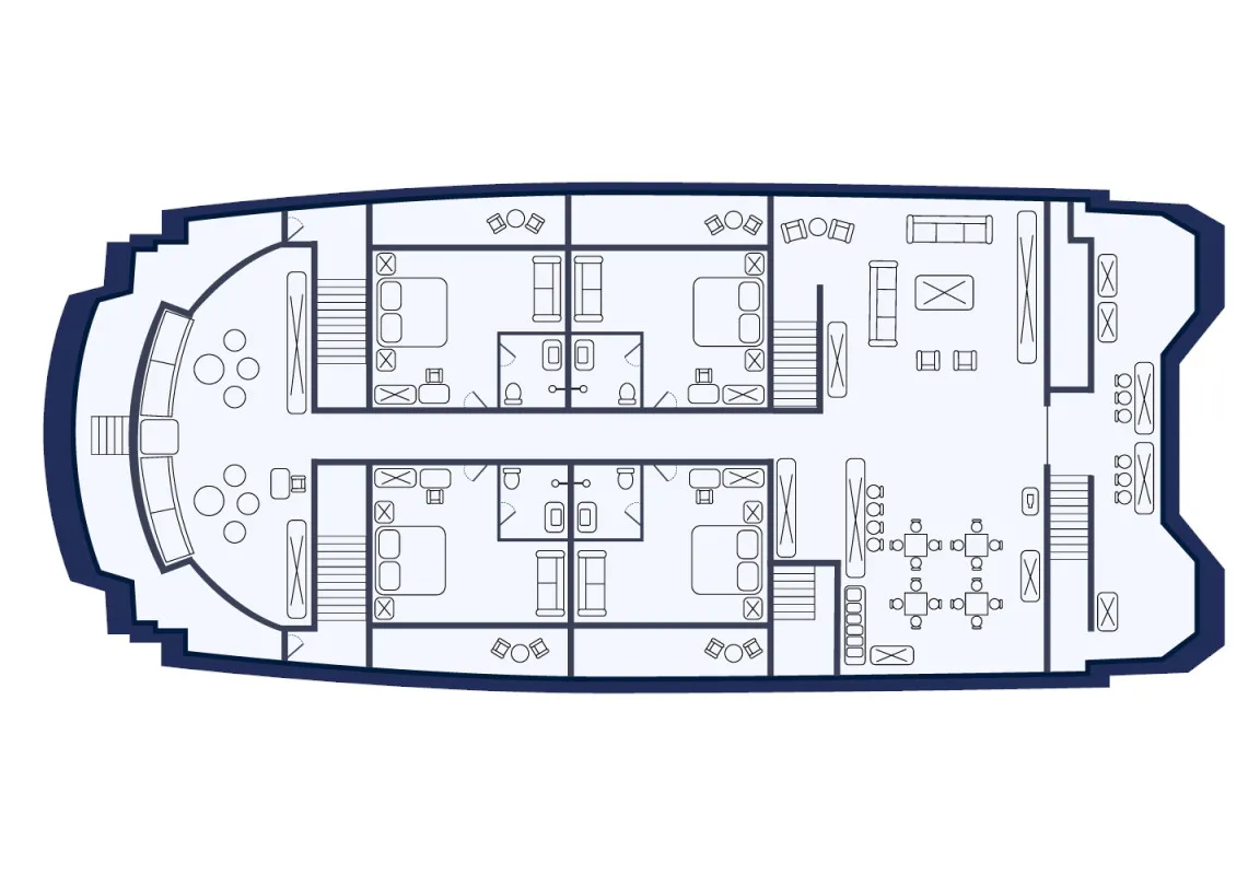 Floor plan of Endemic, a Gulet Power Catamaran catamaran at Baltra, Ecuador