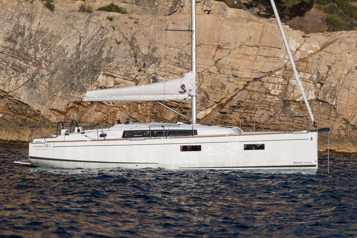 Exterior view of Sail Pride, a Beneteau Oceanis 38.1 sailboat at Marmaris, Turkey