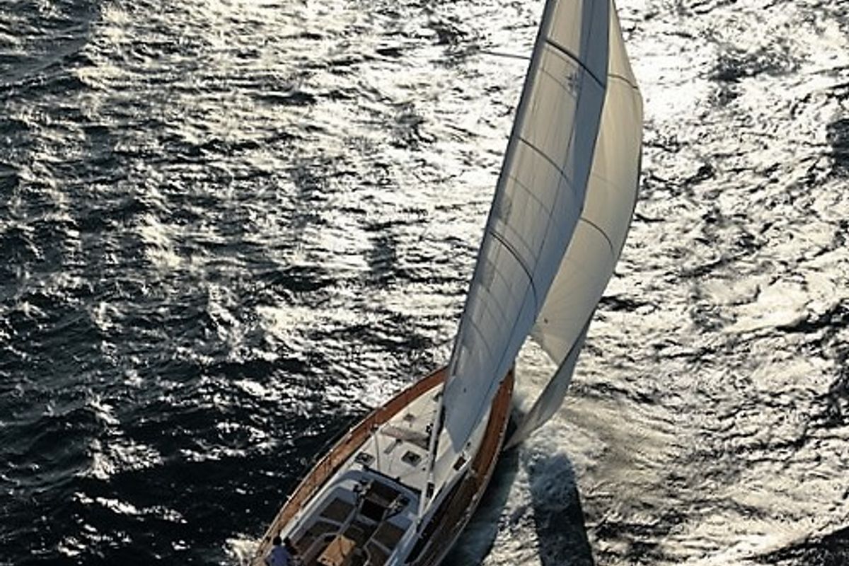 Exterior view of Aybalam, a Jeanneau 53 sailboat at Bodrum, Turkey