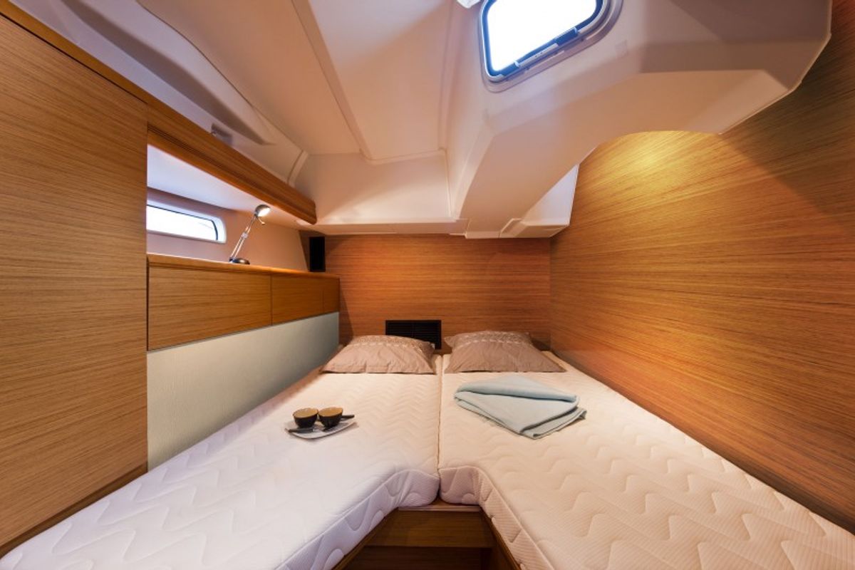 Cabin on Aybalam, a Jeanneau 53 sailboat at Bodrum, Turkey