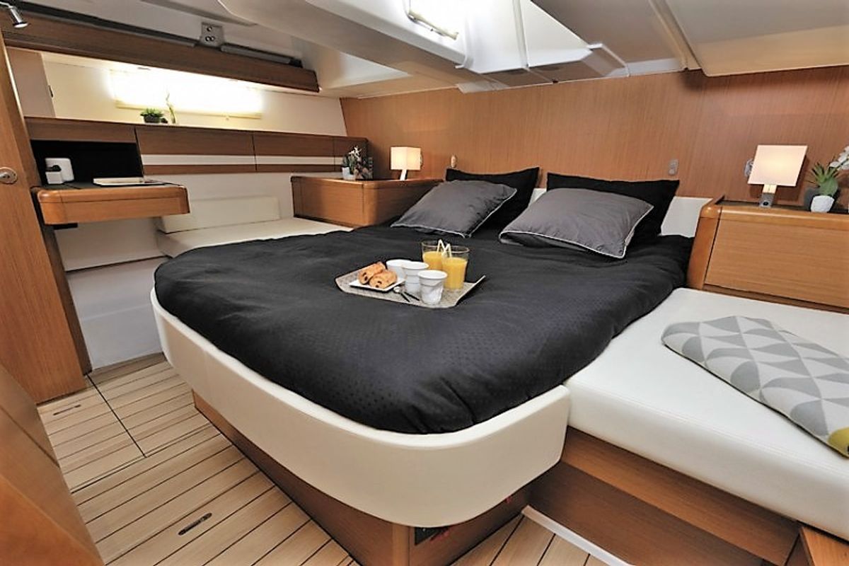 Cabin on Aybalam, a Jeanneau 53 sailboat at Bodrum, Turkey