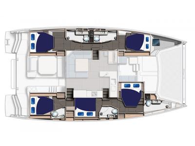 Floor plan of Moorings 5000-6 Club, a Leopard 50 catamaran at Eden Island Marina, Seychelles