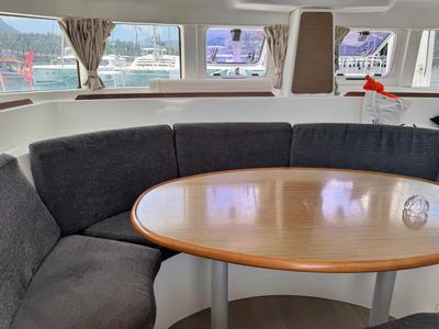 Salon of Papanga, a Lagoon 380 catamaran at Eden Island Marina, Seychelles