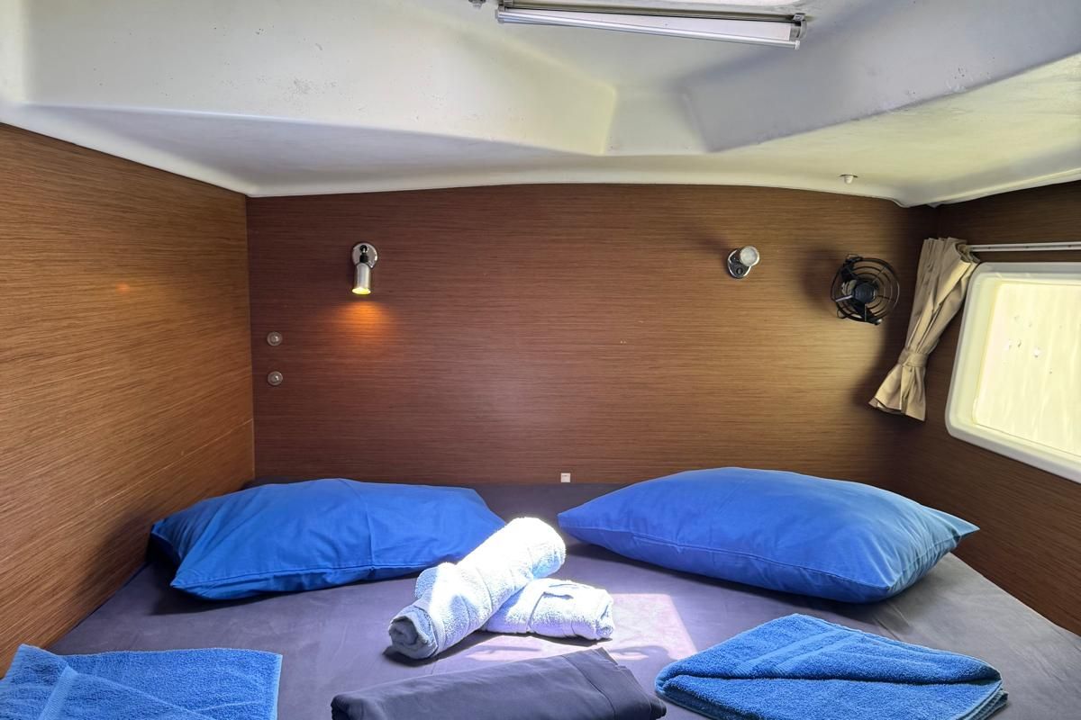 Cabin on Papanga, a Lagoon 380 catamaran at Eden Island Marina, Seychelles