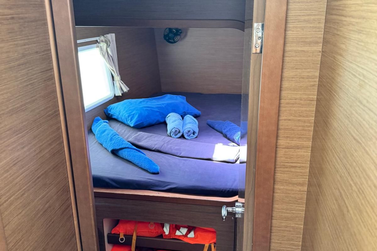 Cabin on Papanga, a Lagoon 380 catamaran at Eden Island Marina, Seychelles