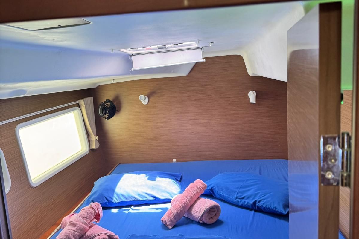 Cabin on Papanga, a Lagoon 380 catamaran at Eden Island Marina, Seychelles