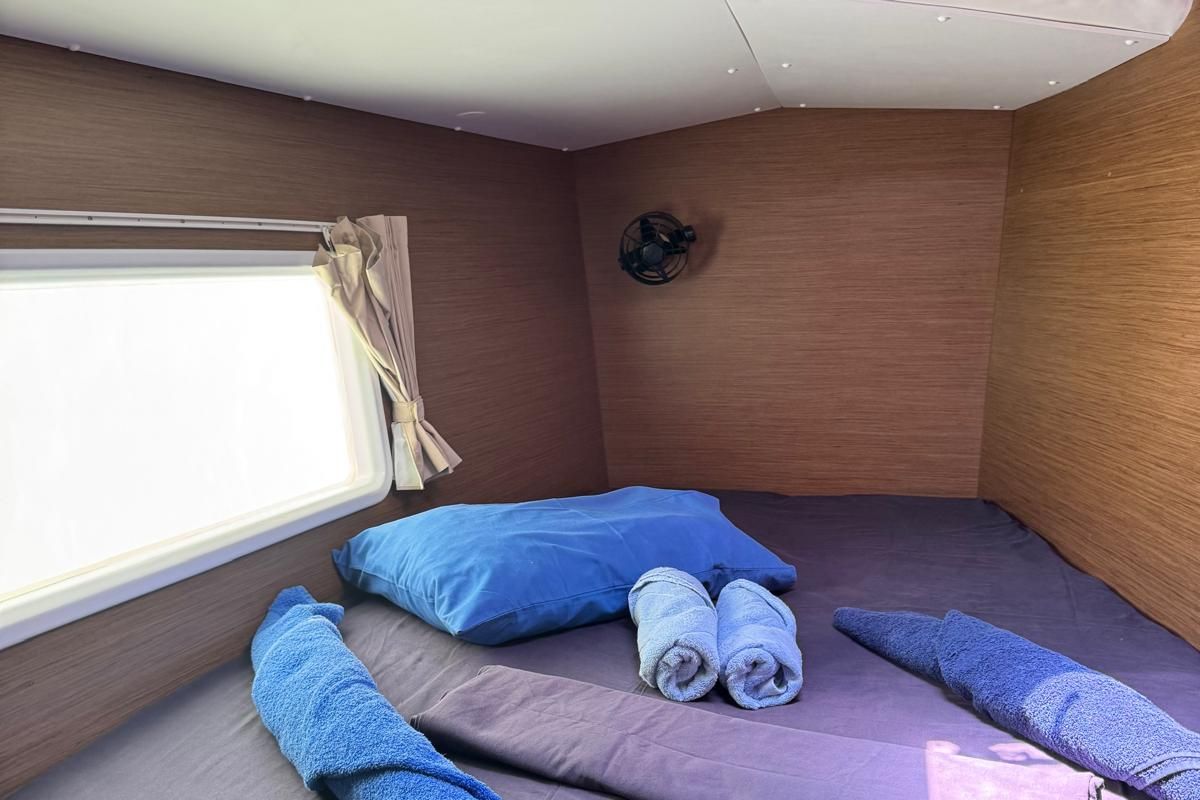 Cabin on Papanga, a Lagoon 380 catamaran at Eden Island Marina, Seychelles