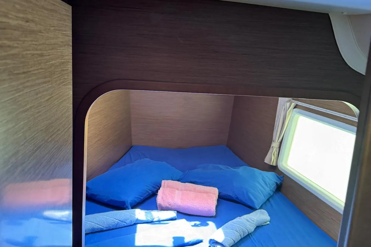 Cabin on Papanga, a Lagoon 380 catamaran at Eden Island Marina, Seychelles