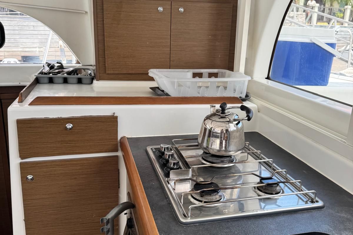 Galley of Papanga, a Lagoon 380 catamaran at Eden Island Marina, Seychelles
