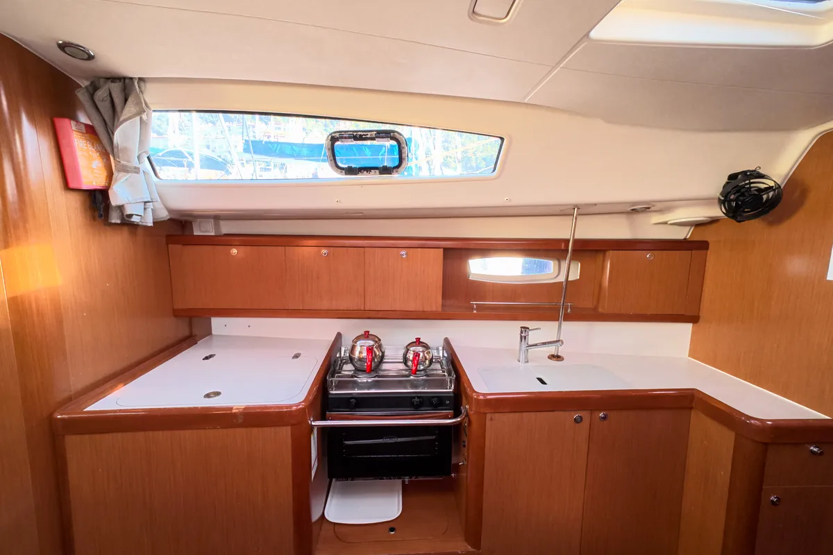 Galley of Classic, a Beneteau Oceanis 43 sailboat at Fethiye, Turkey