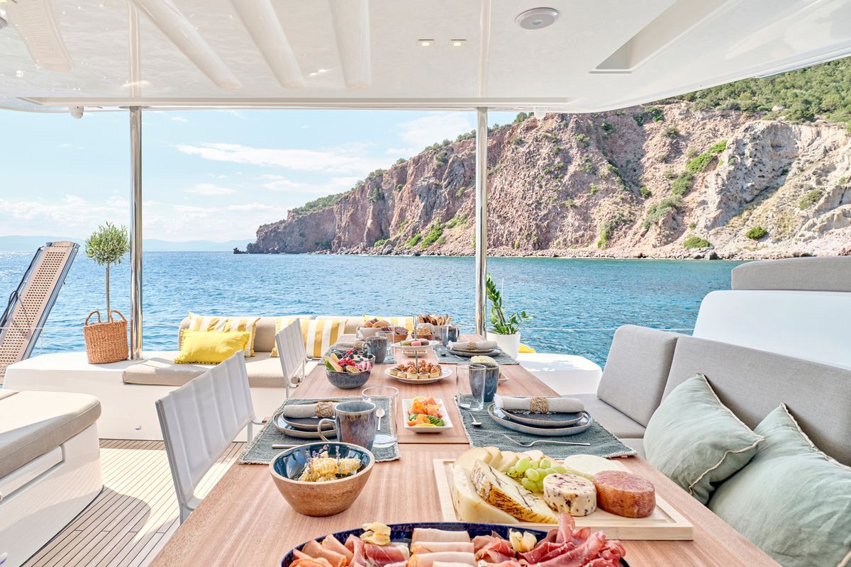 Deck of EFKRATI, a Lagoon 51 catamaran at Athens, Greece