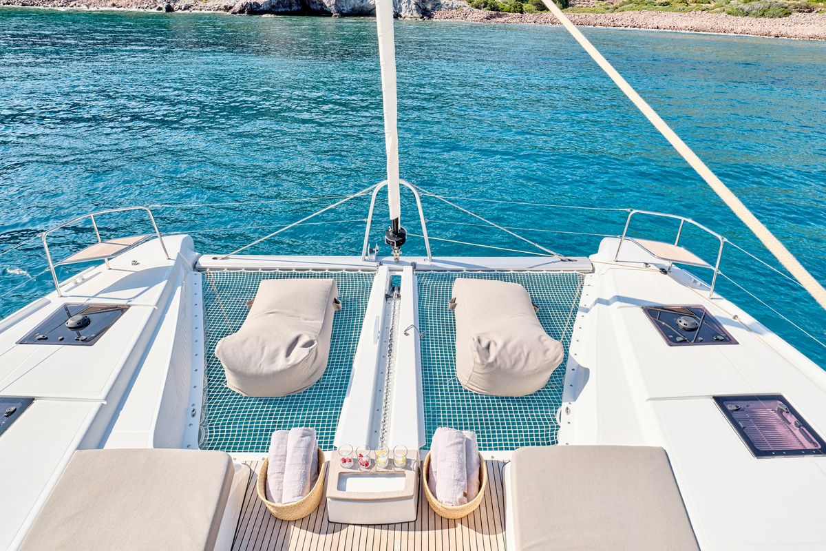 Deck of EFKRATI, a Lagoon 51 catamaran at Athens, Greece
