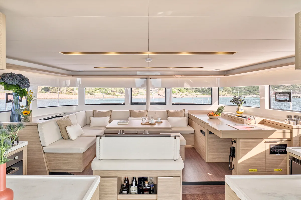 Salon of EFKRATI, a Lagoon 51 catamaran at Athens, Greece