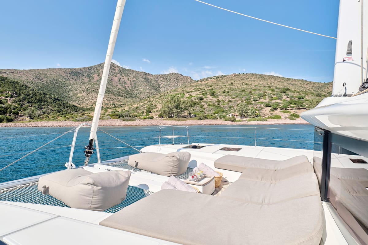 Deck of EFKRATI, a Lagoon 51 catamaran at Athens, Greece