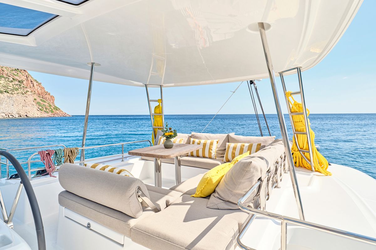 Deck of EFKRATI, a Lagoon 51 catamaran at Athens, Greece