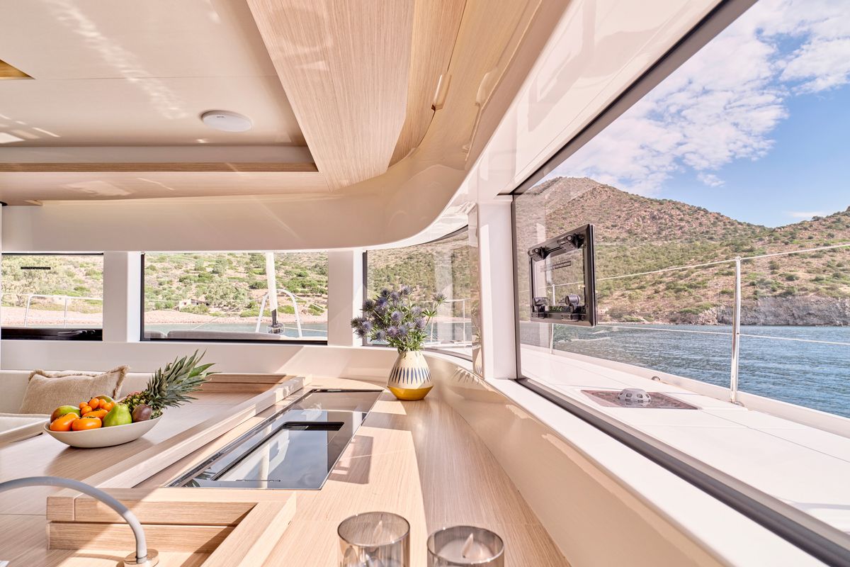 Galley of EFKRATI, a Lagoon 51 catamaran at Athens, Greece