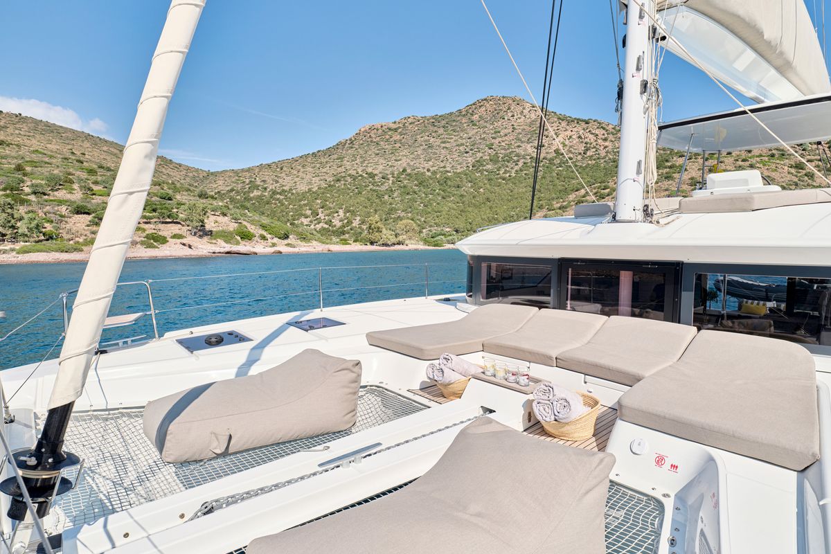 Deck of EFKRATI, a Lagoon 51 catamaran at Athens, Greece