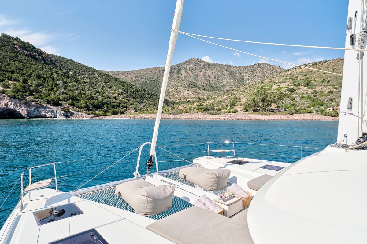 Deck of EFKRATI, a Lagoon 51 catamaran at Athens, Greece