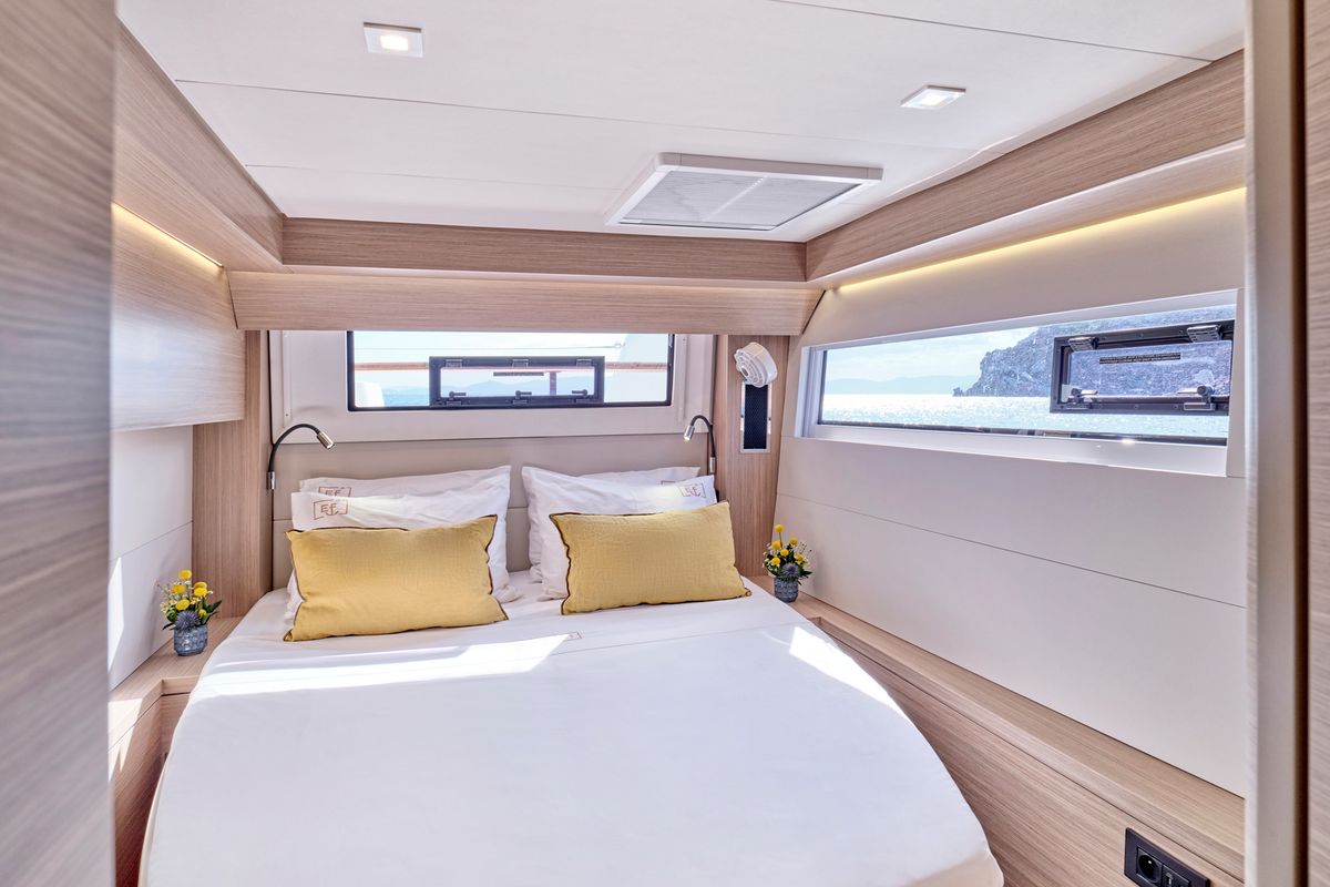 Cabin on EFKRATI, a Lagoon 51 catamaran at Athens, Greece