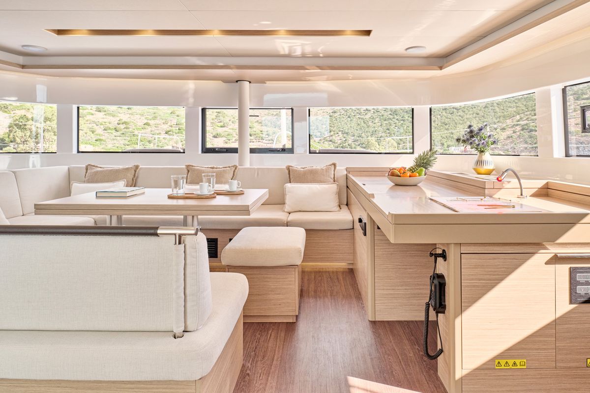 Salon of EFKRATI, a Lagoon 51 catamaran at Athens, Greece