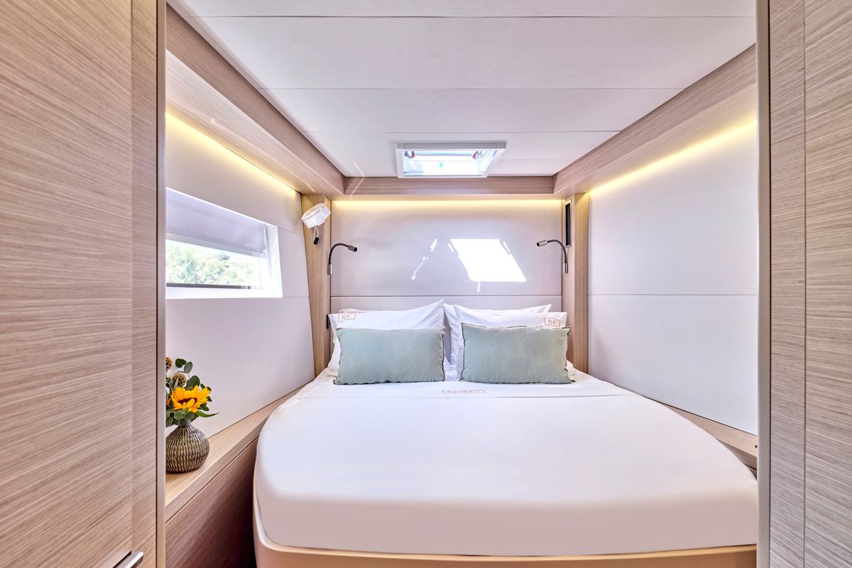 Cabin on EFKRATI, a Lagoon 51 catamaran at Athens, Greece