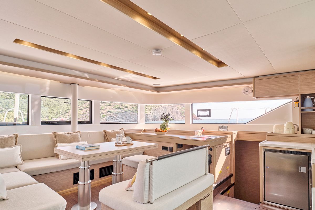 Salon of EFKRATI, a Lagoon 51 catamaran at Athens, Greece