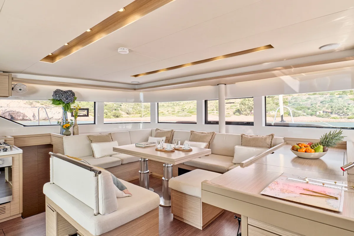 Salon of EFKRATI, a Lagoon 51 catamaran at Athens, Greece