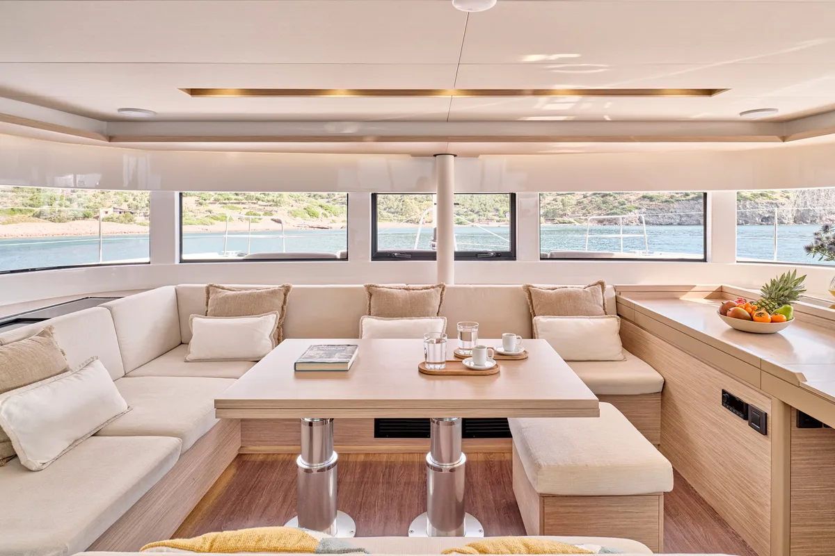 Salon of EFKRATI, a Lagoon 51 catamaran at Athens, Greece