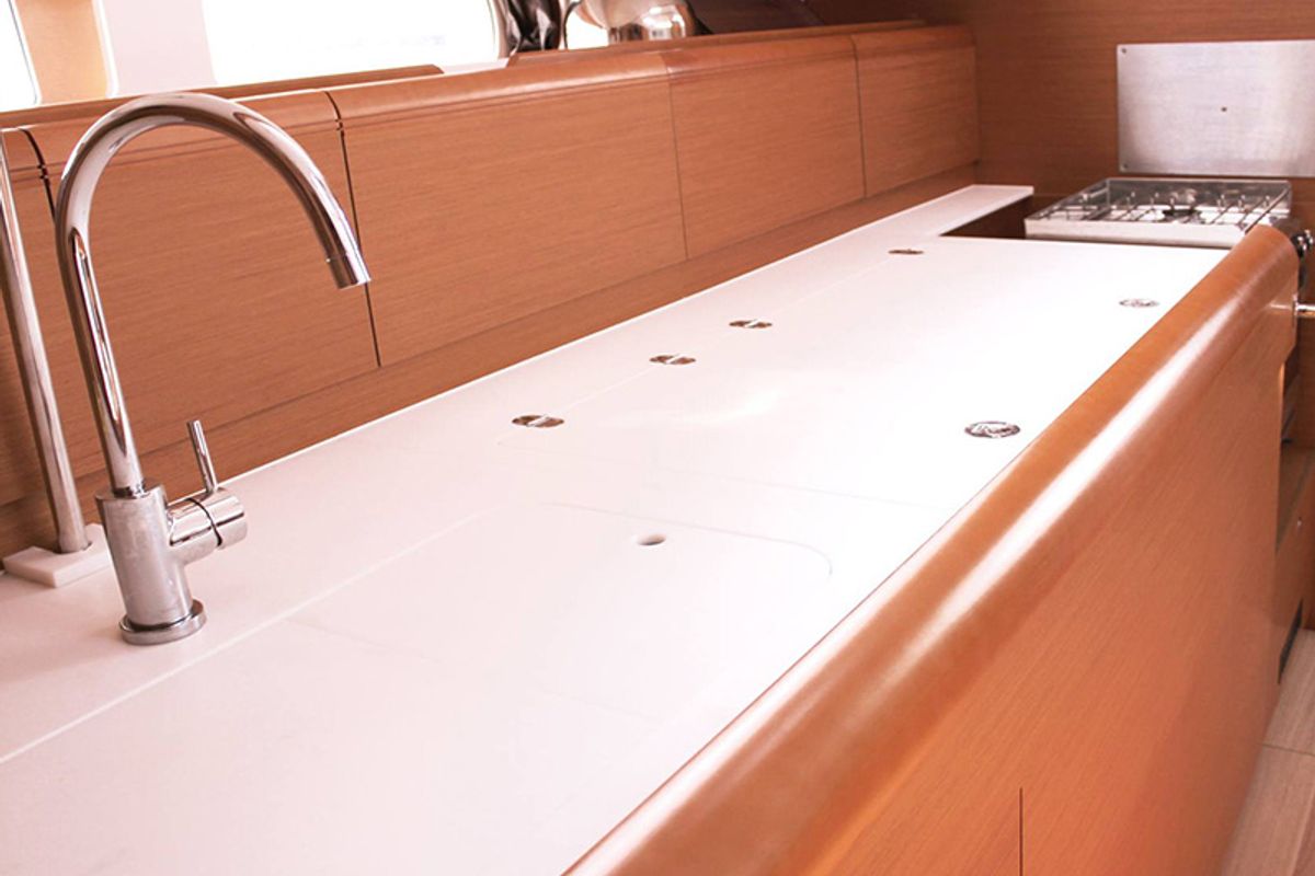 Galley of Athena, a Jeanneau Sun Odyssey 479 sailboat at Lavreotiki Municipal Unit, Greece